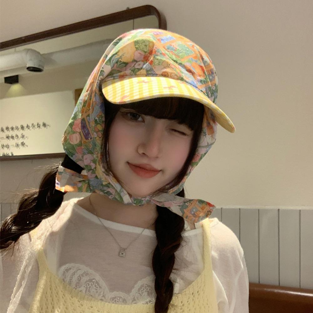 Plaid Scarf Peaked Cap Rural Style Triangle Headscarf Hat Headscarf Baseball Hat  Spring