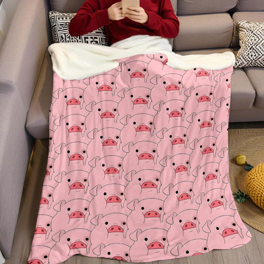 Cute Pink Cartoon Pig Printed Blanket Suitable for Sofas Beds Offices Travel Camping Chairs Warm Plush Blanket