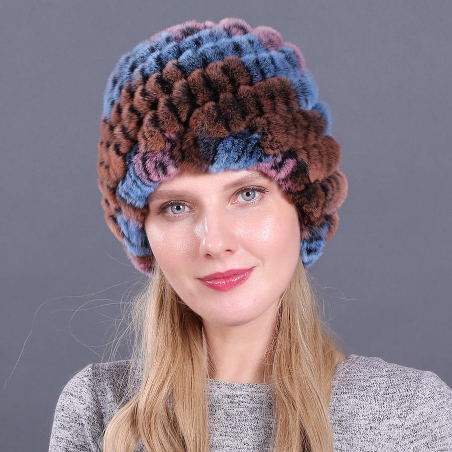 Winter Women's Fur Hat, Rabbit Fur Woven Hat, Pineapple Spiral Fur Cap, Thick Warm Hat