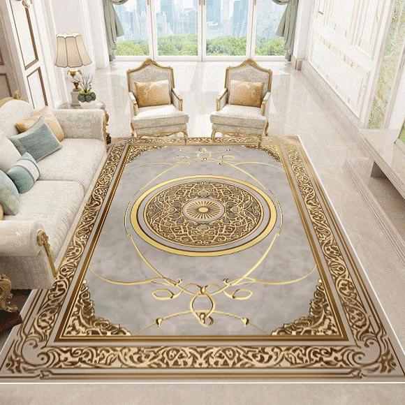 Luxury European Style Carpets Living Room Sofa Side Rugs Home Decoration Soft Golden Carpet Bedroom Cloakroom Hallway Floor Mat