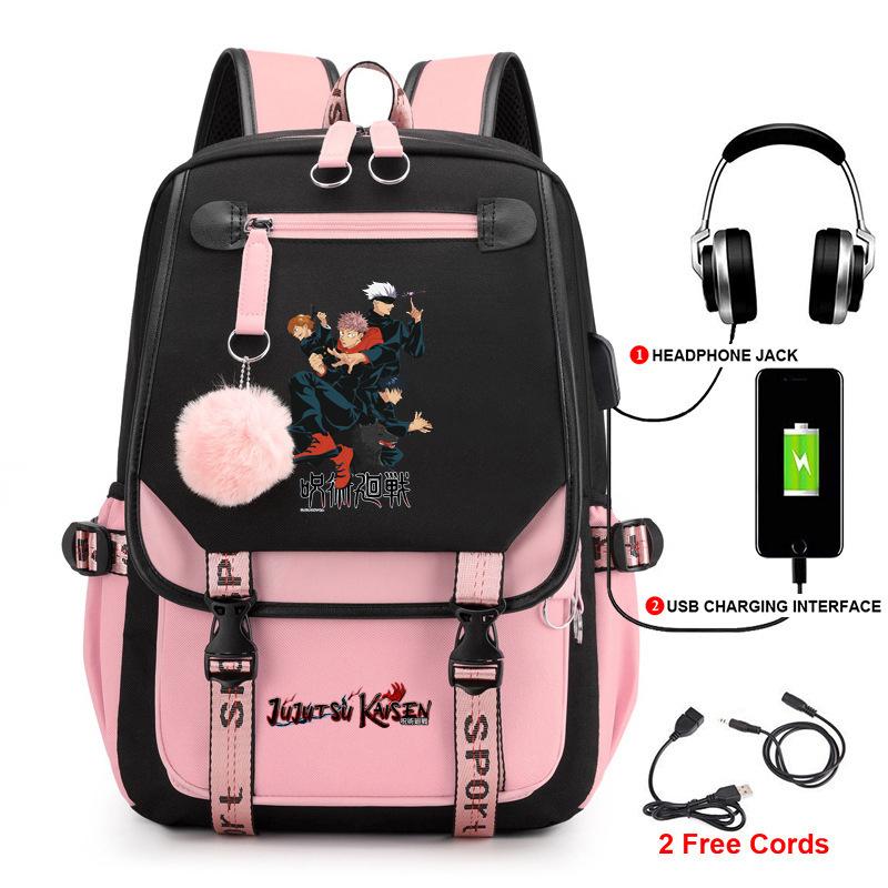 Anime Peripheral Spells Back to War Backpack Student School Bag Men's and Women's Fashion Backpack Travel Bag USB Computer Bag