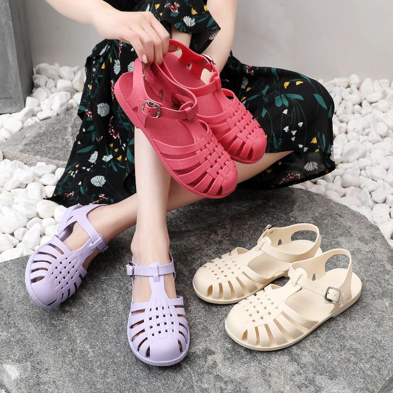 Baotou Sandals Women's Summer Flat Bottom Hollow Hole Shoes Non-slip Beach Jelly Shoes Plastic Sandals