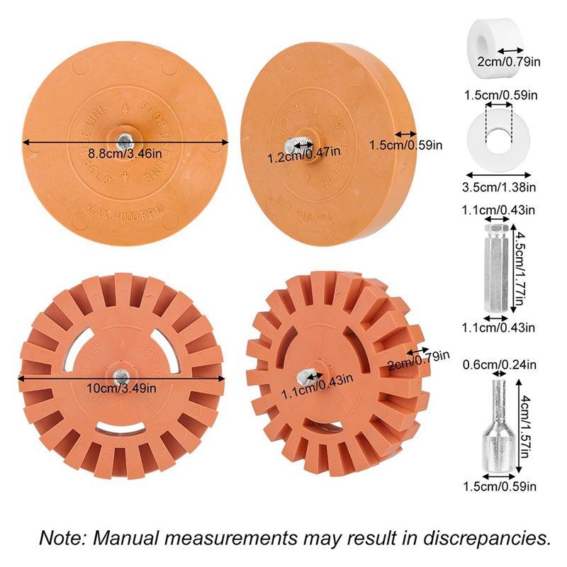 A25F-Low Speed Rod Connector& 4Pcs Decal Remover Eraser Wheel- Adhesive Rubber Wheel In 4In& 3.5In Sizes With Drill Adapter