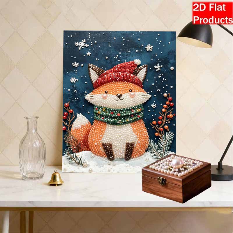 DIY Frameless Pearl Painting Kit Winter Fox Cozy Home Decor 3D Shiny Bead Art Canvas Relaxing Craft Gift for Adults