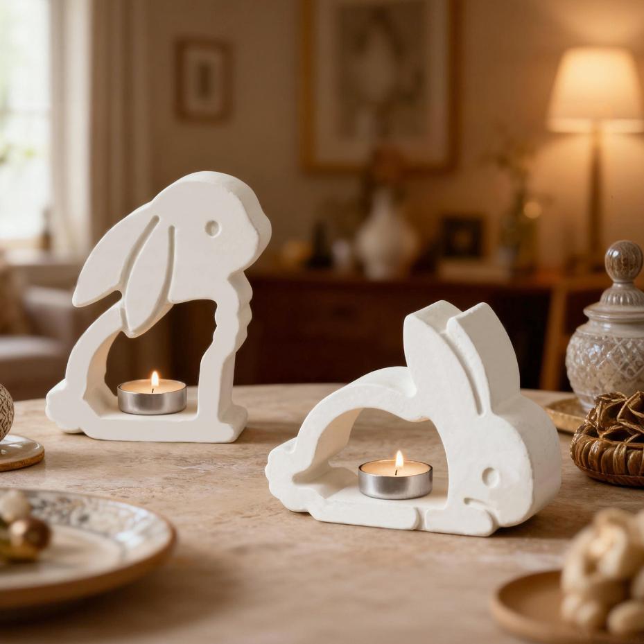 1 Pcs DIY Easter Bunny Hollow Candle Holder Resin Mold Figurine Bunny Plaster Silicone Mold Home Decor Desktop Storage