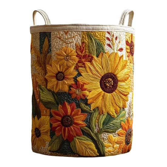 Quilted Floral Laundry Basket Fabric Boho Storage Hamper with Handles Foldable Large Capacity Laundry Bin for Nursery Bedroom Clothes Kids Toys