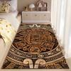 Area Rug, Mayan Aztec Calendar Sun Stone Bronze Gold Relief Print, Living Room Decor, Non-Slip Mat