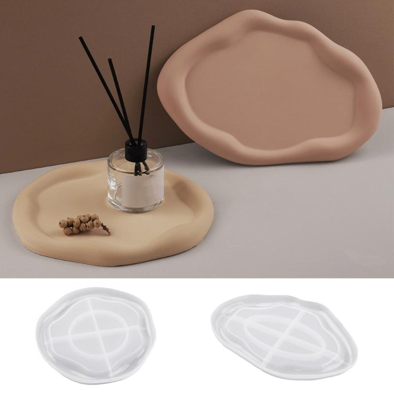 2PCS Epoxy Resin Crafting Molds Large Silicone Trays Moulds Candle Holder Molds Silicone Texture for Jewelry Tray Plate