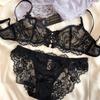 Sexy Hollow Bra French Ultra Thin Lace Embroidery Women Lingerie Set Underwire Push Up Bras Breathable Underwear and Panties Set
