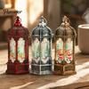Decorative Holiday Desk Lamp Hexagon Christmas Lantern, LED Vintage Glowing Tabletop with Painted Night Light Scene, Flameless Candle for Bedroom And