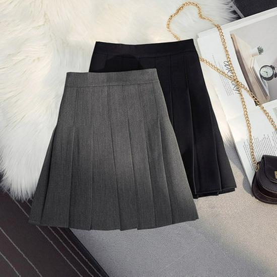 Fustă Midi Plisată cu Talie Înaltă pentru Femei 2024 - Primăvară/Toamnă Slim A-Line, Anti-Expunere, Negru/Gri