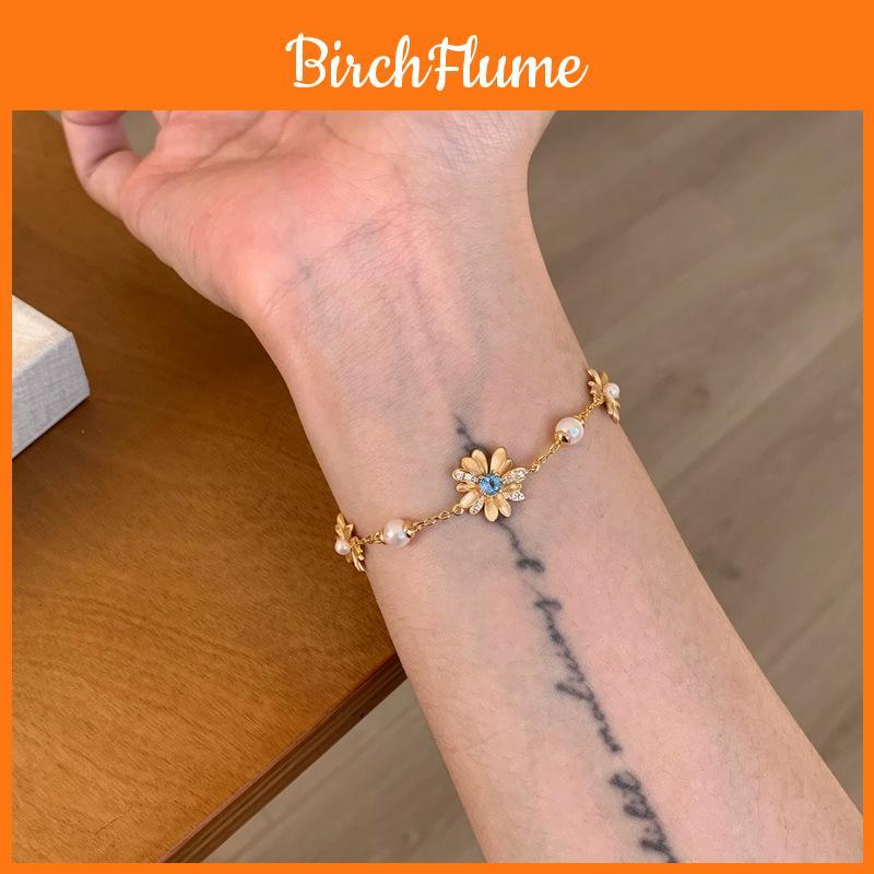 Floral Gold Plated Jewelry Bracelet With Zirconia For Women Gift Collection
