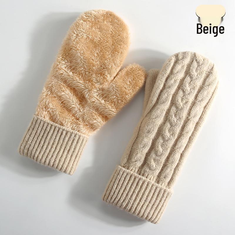 Ciepłe Zimowe Dzianinowe Rękawice Jeździeckie Podwójne, Podszyte Polarem