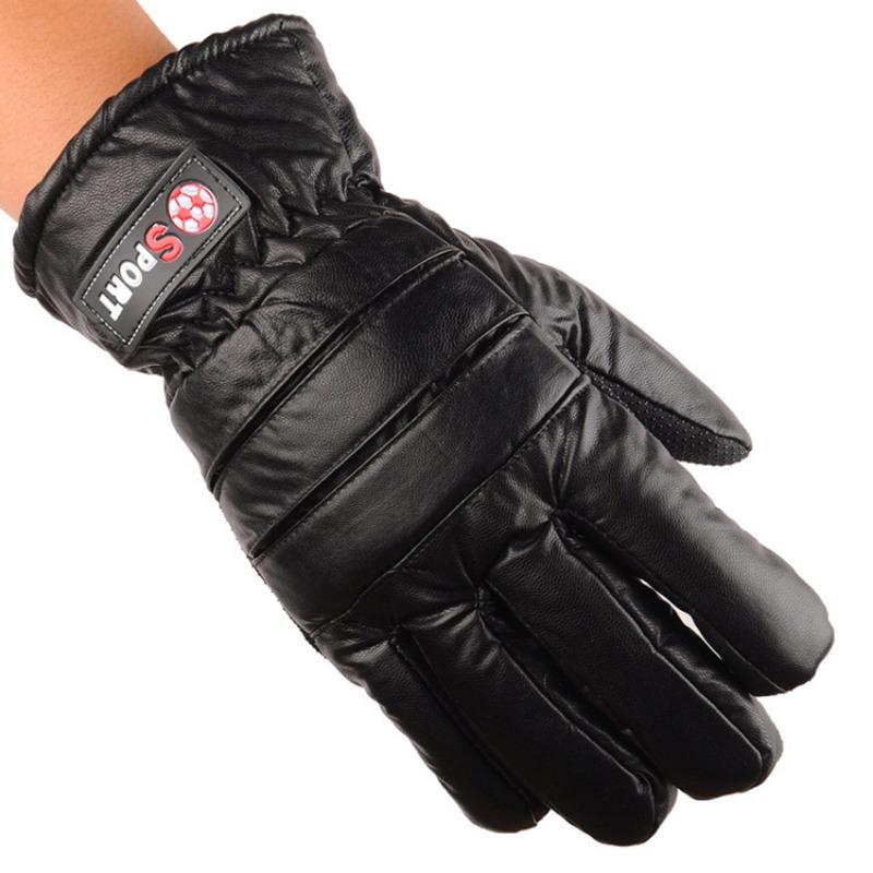 Men's winter leather gloves fleece thickened warm outdoor cycling cold driving motorcycle gloves