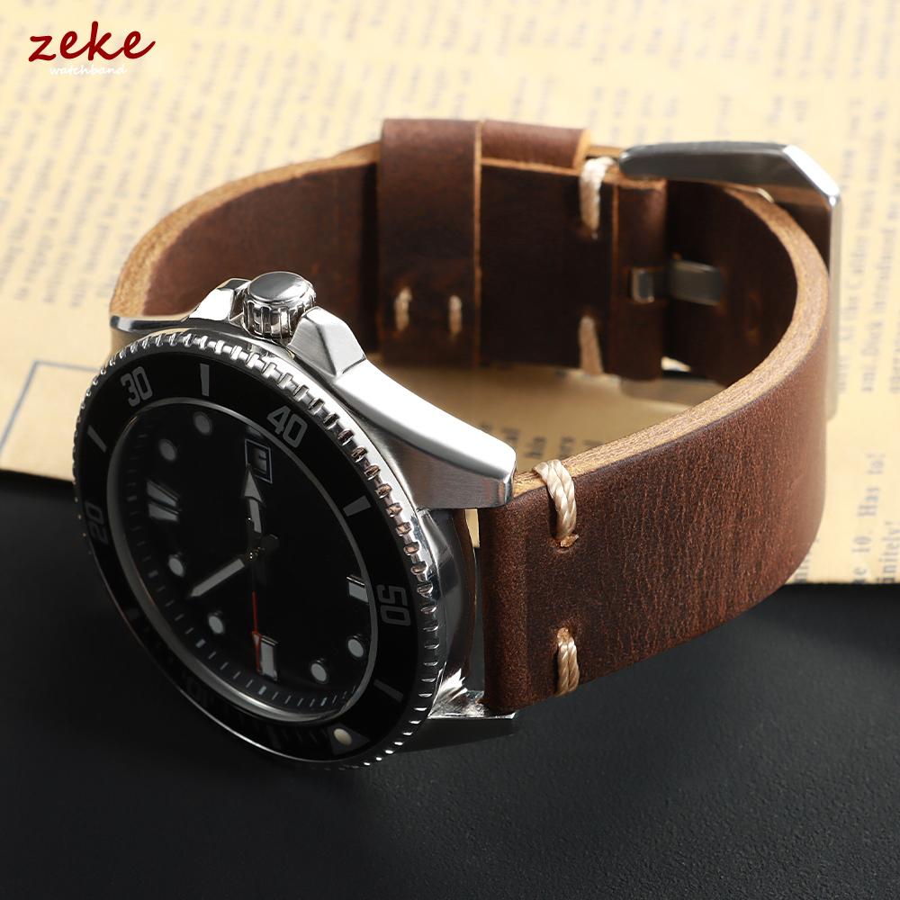 Vintage Genuine Leather Strap Soft Stitching Cowhide Watch Band Crazy Horse Calfskin Bracelet Universal Men's Business Wristband