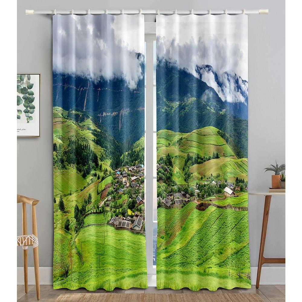 Shangri-la Snowy Mountain Landscape Blackout Window Panel Curtain designed for Living Room Space Bedroom Bathroom Kicthen Door Cupboard Decor Hooks