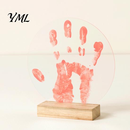 Personalized Fingerprint Art Gift DIY Handprint Display Kit, Transparent Acrylic Panel And Wood Base Easy Clean Painting Kit Project, Handmade Memory