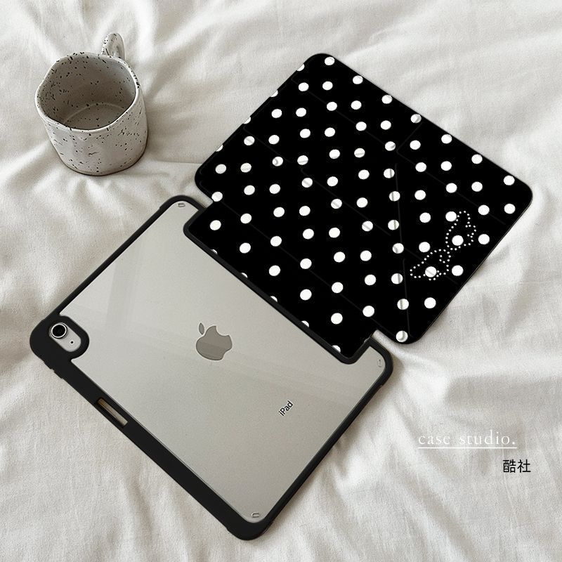 Black and white polka dot Apple iPad Air 7/6/5 tablet case, Pro tablet shell, 11/10/9 protective case