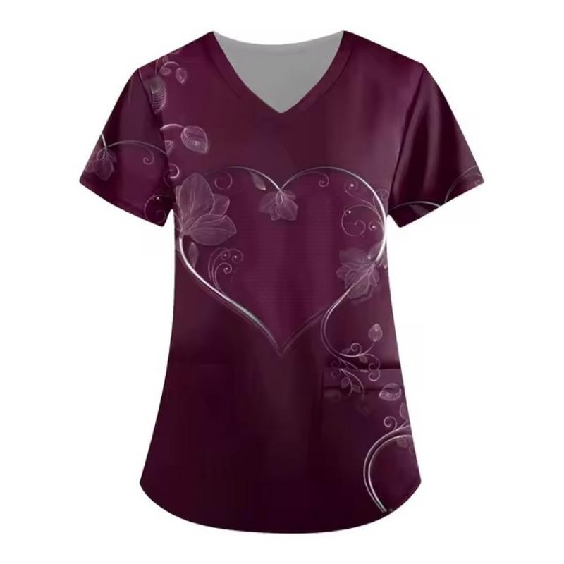 Damen Schwesternuniform Sternenmuster 3D-Druck V-Ausschnitt Tasche Medizinische Uniformen Mode Pflege-Scrubs Uniform Damen Arbeitskleidung