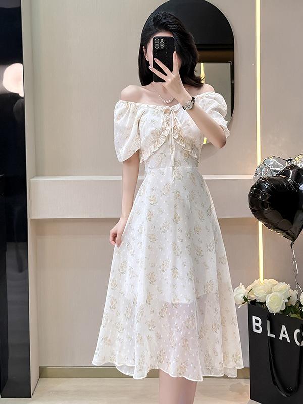 

Women s Summer Floral Chiffon Dress with Sweet Ruffle Collar Large