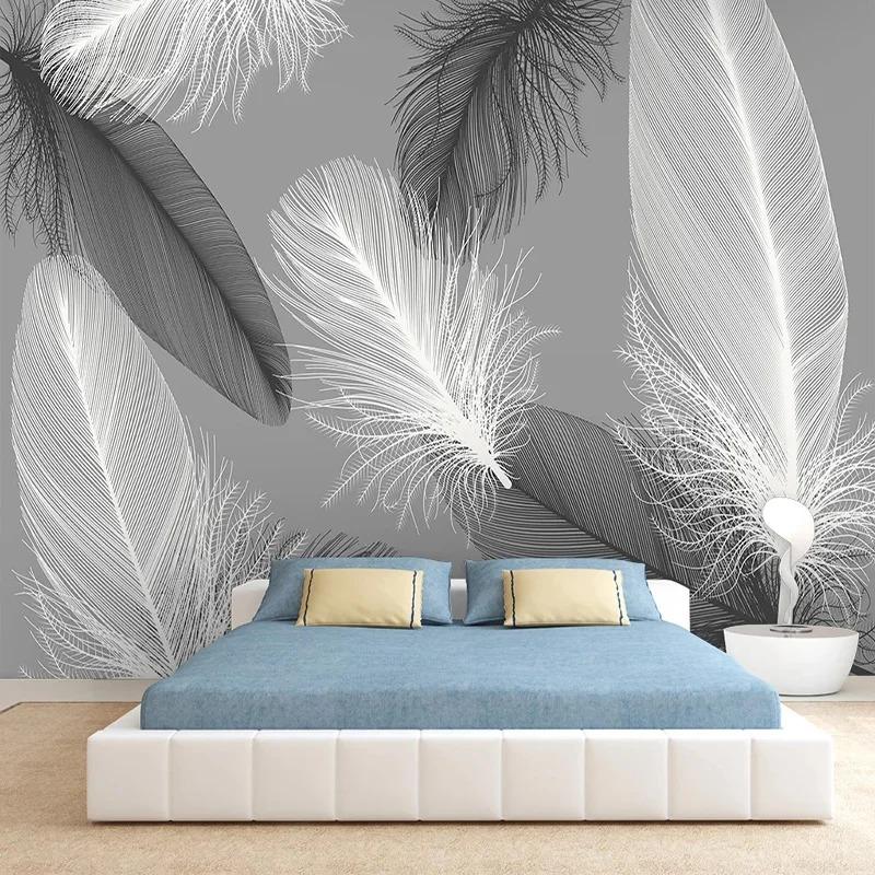 Nordic Style Wallpaper Black And White Feather Mural Living Room Bedroom Home Decor Wall Papers