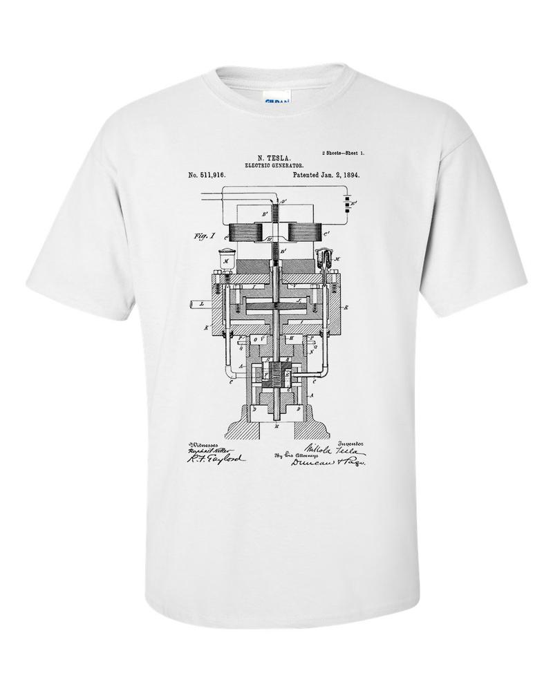 Nicola Tesla Electric Generator Patent Blueprint TShirt 2XL