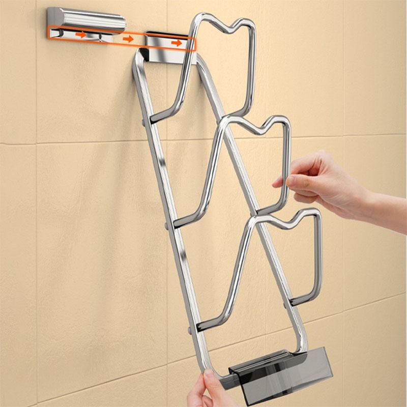 3 Layer Wall-Mounted Pot Pan Lid Storage Holder No Punching Self-Adhesive Household Kitchen Pan Lid Organizer Pot Cover Rack