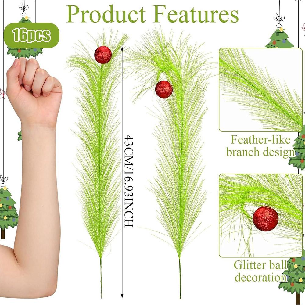 16pcs Faux Pampas Grass Christmas Tree Topper For Craft Decoration Supplies