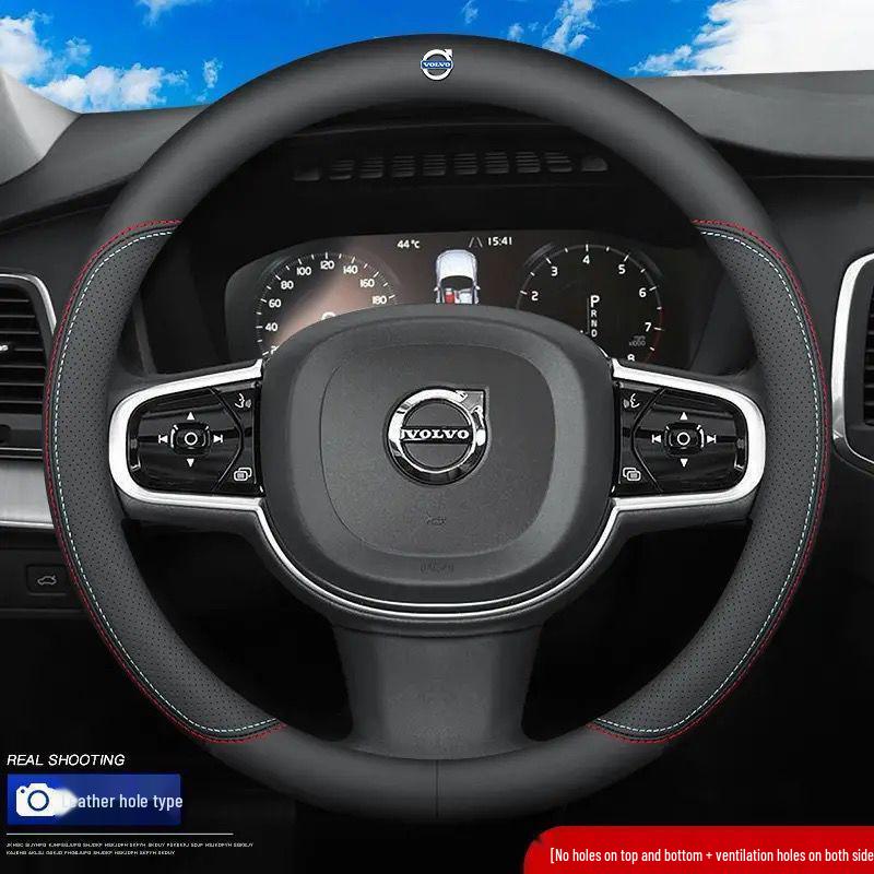 Genuine Leather Ultra-thin Breathable Anti-slip Steering Wheel Cover for All Seasons
