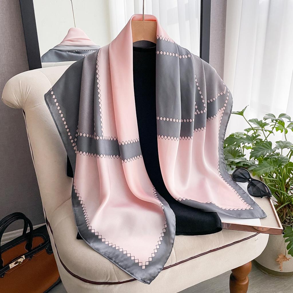 Luxury Silk Head Scarf Women Summer Foulard Satin Square Head Hijab Scarfs For Ladies Brand Shawls 90*90 Silk Scarf Muslim Hijab