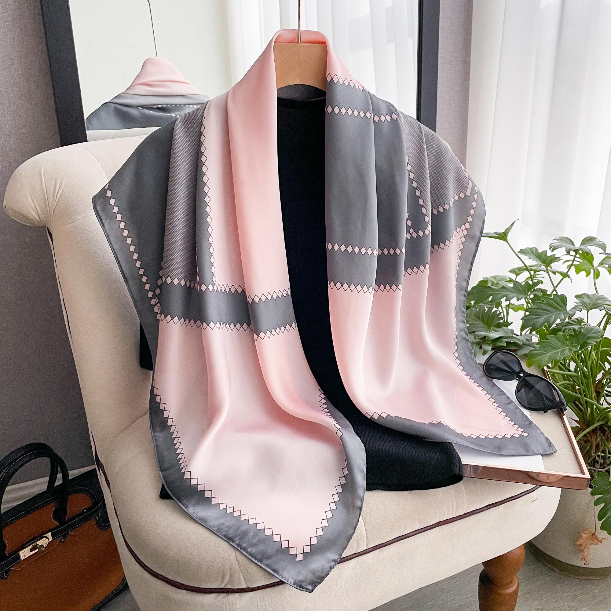 Luxus-Seidenkopftuch Damen Sommer-Foulard Satin-Quadrat-Kopf-Hijab-Tücher für Damen Schals 90*90 Seidentuch Muslimischer Hijab gray