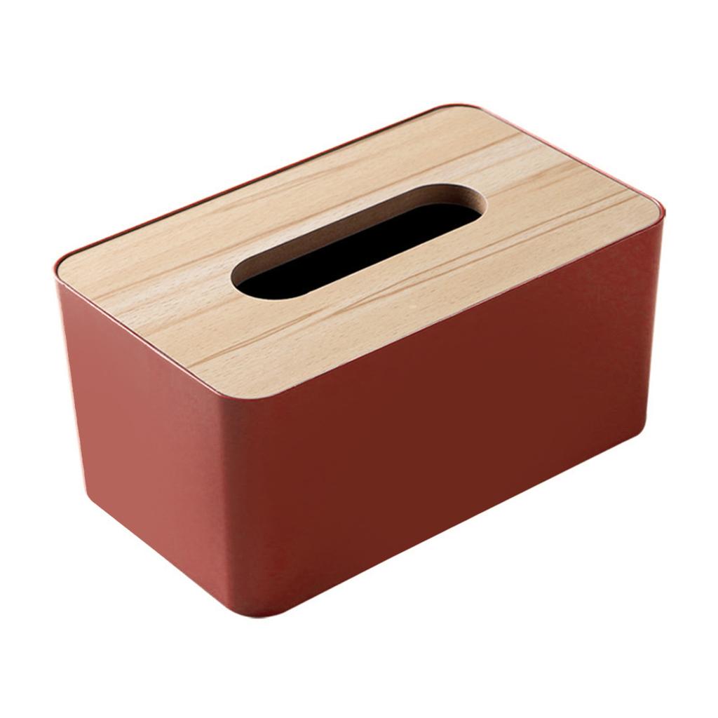 Desktop Tissue Box Rectangular Plastic Tissue   Box Cover with Wooden Lid for Home