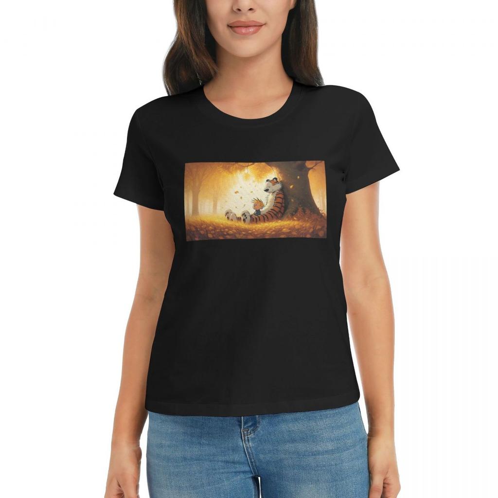 Women TShirt Calvin Hobbes Classic Summer Short Sleeve Tees Crew Neck Cotton T Shirts Clothes Tops Streetwear