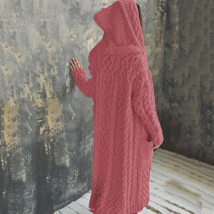 Europe & America Plus Size Knit Hooded Long Cardigan