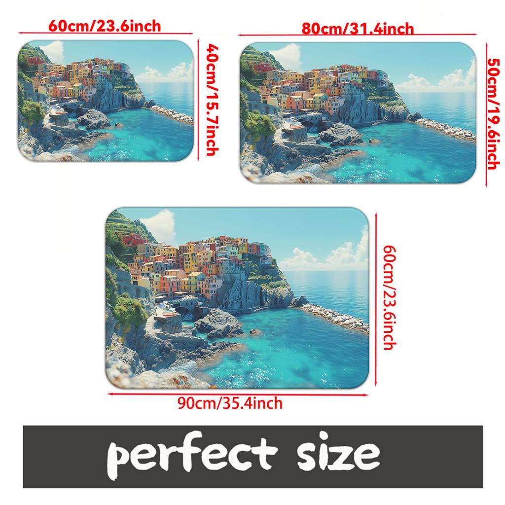 1pc Coastal Town Sea View Doormat Non-Slip Absorbent Microfiber Rug for Bathroom Bedroom Outdoor Entrance