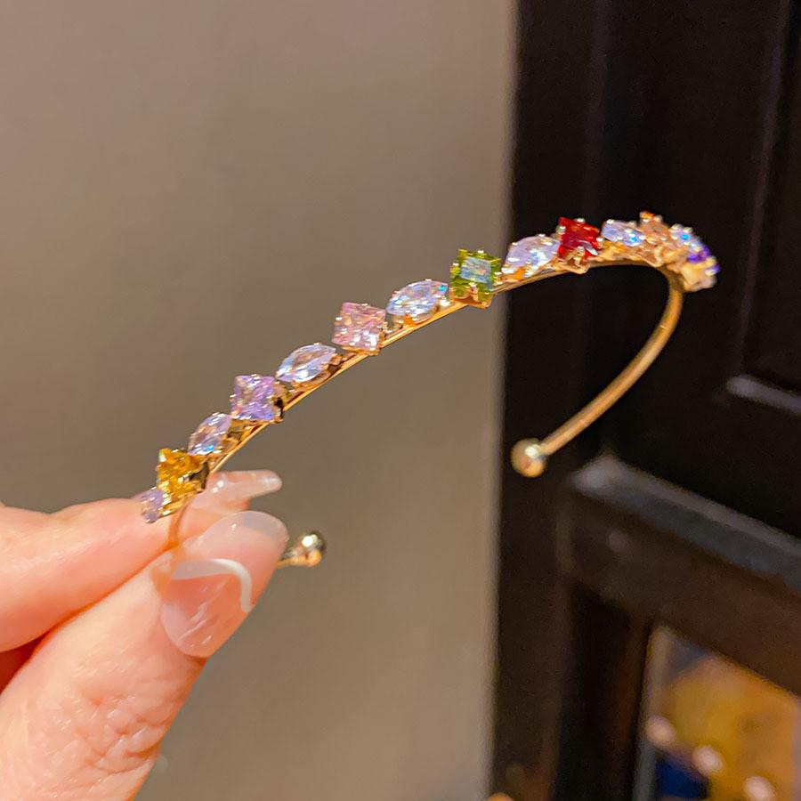 14k Gold Finish Zircon Water Drop Cuff Bracelet For Casual Office Wear Gold