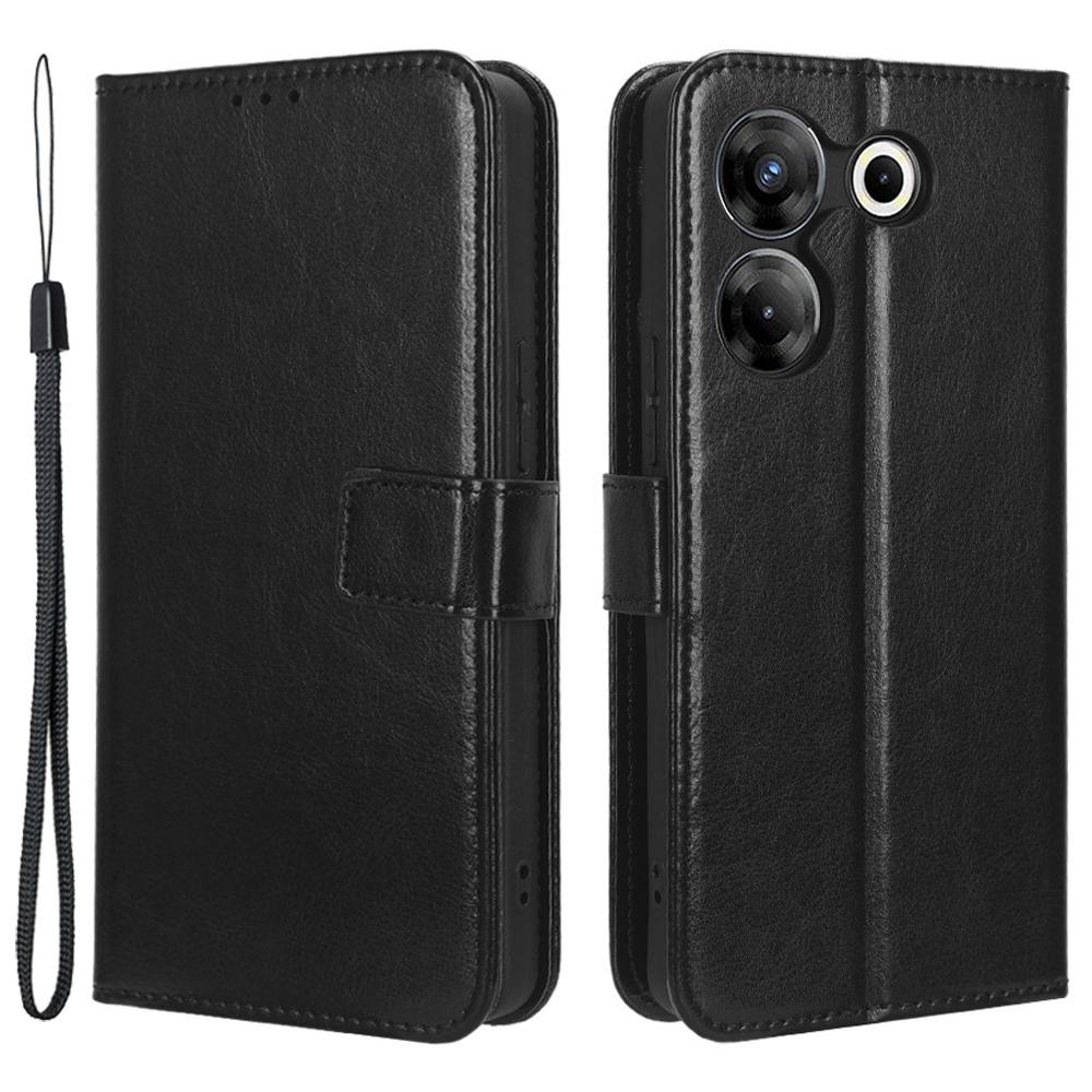 

For TECNO Camon 20 Pro 5G CK8n Shockproof Leather Wallet Case Crazy Horse Texture Phone Cover with Stand Black