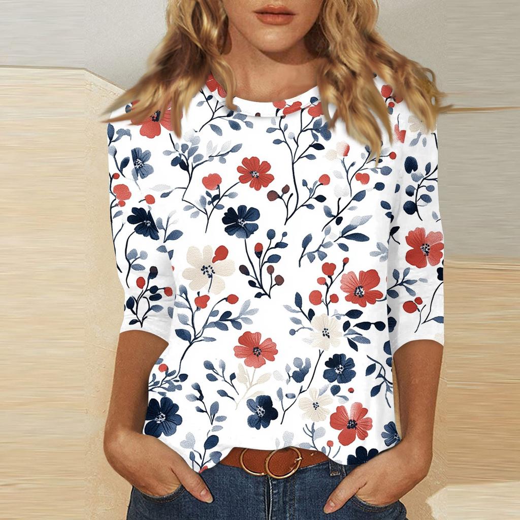 Women's O-neck 3/4 Sleeve  Print Top