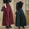 Women's Retro Corduroy High Waist Pants Spring Autumn Winter Slim A-Line Wide Leg Trousers with Pockets & Lace-Up Detail