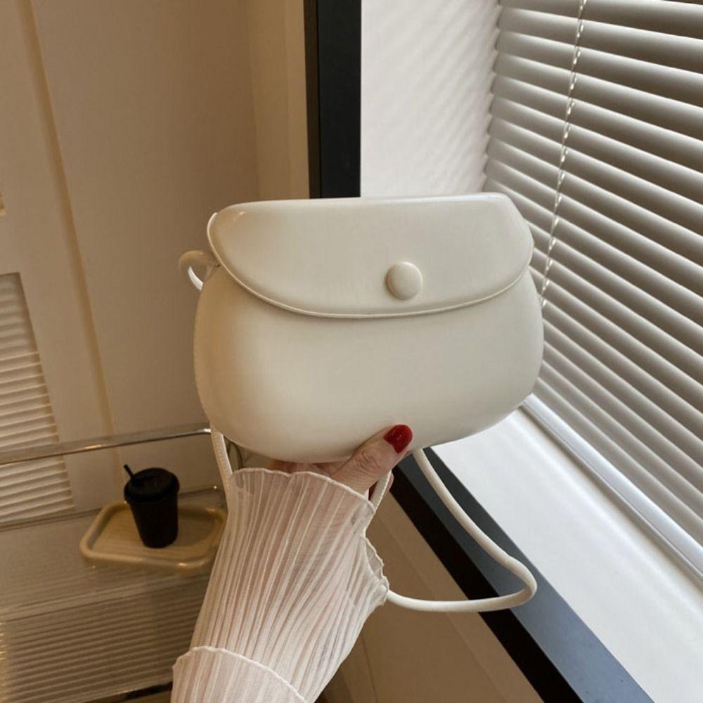 PU Leather Candy Color Shell Bag Korean Style Versatile Saddle Bag Flap Crossbody Bags  Girls