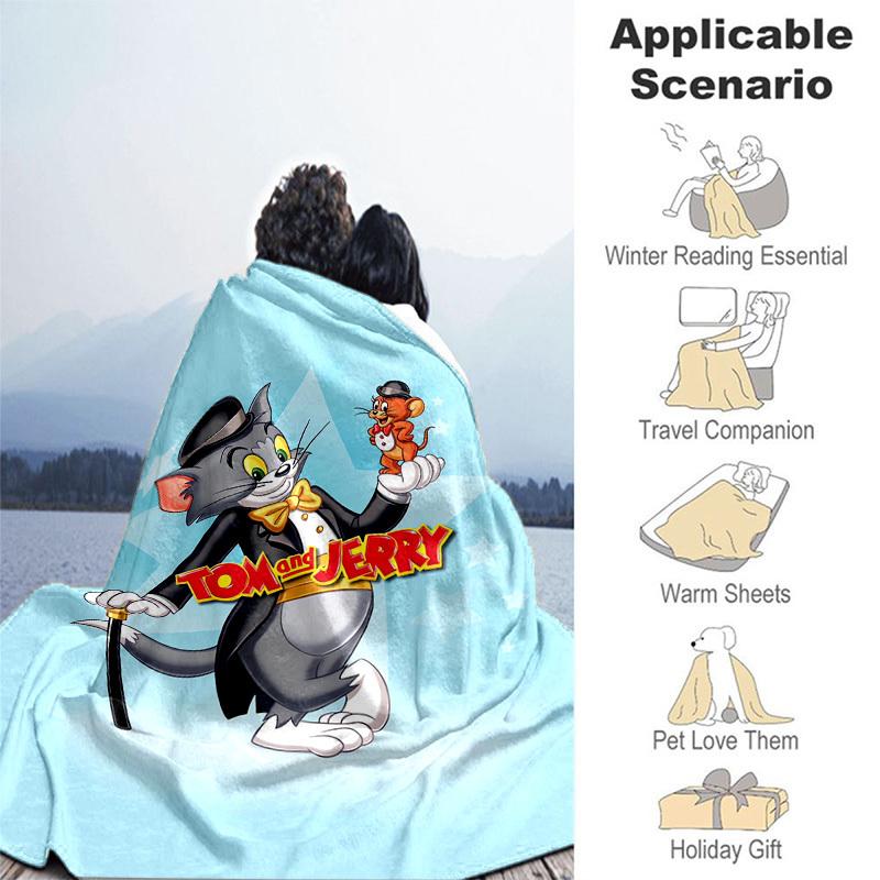 1pc Tom and Jerry Cartoon Blanket,Portable Throw for Travel & Camping, All Season Cozy Blanket,Ideal Gift