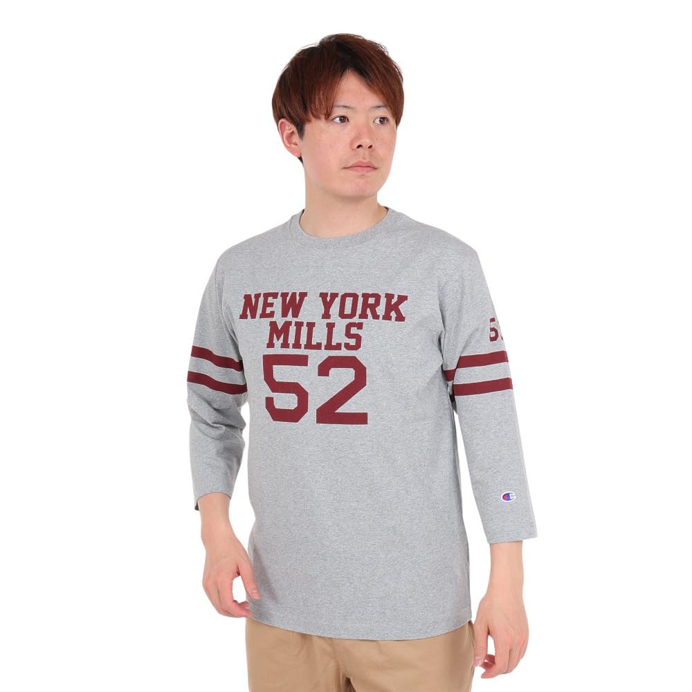 

Футболка Long Long Round Graphic Football Basic Oxford Grey [Champion], рукав, шея, 100% хлопок, принт, футболка, C3-Z416, мужская,