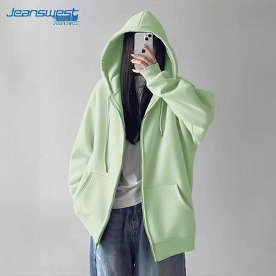 JEANSWEST Damen Lässige einfarbige Kapuzen-Sweatshirtjacke mit Reißverschluss