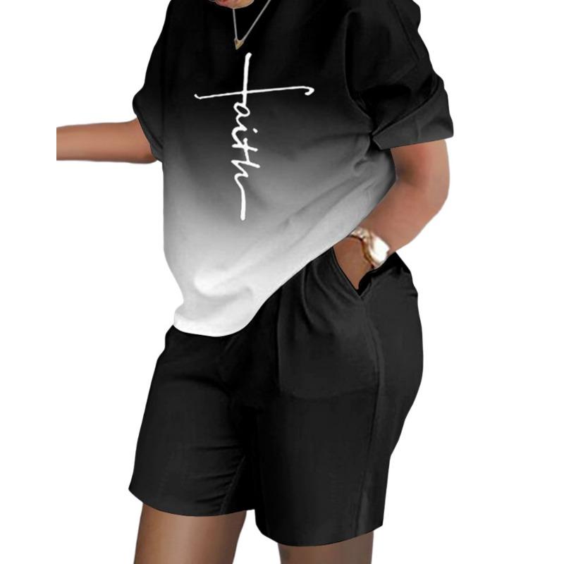 YYFS Moda dame ocazional vară primăvară mâneci scurte cu gâtul O pantaloni pantaloni costume