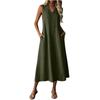 Women Sleeveless Casual V Neck Midi Dress with Zipper and Pockets Relaxed Fit Solid Color Tank Dress