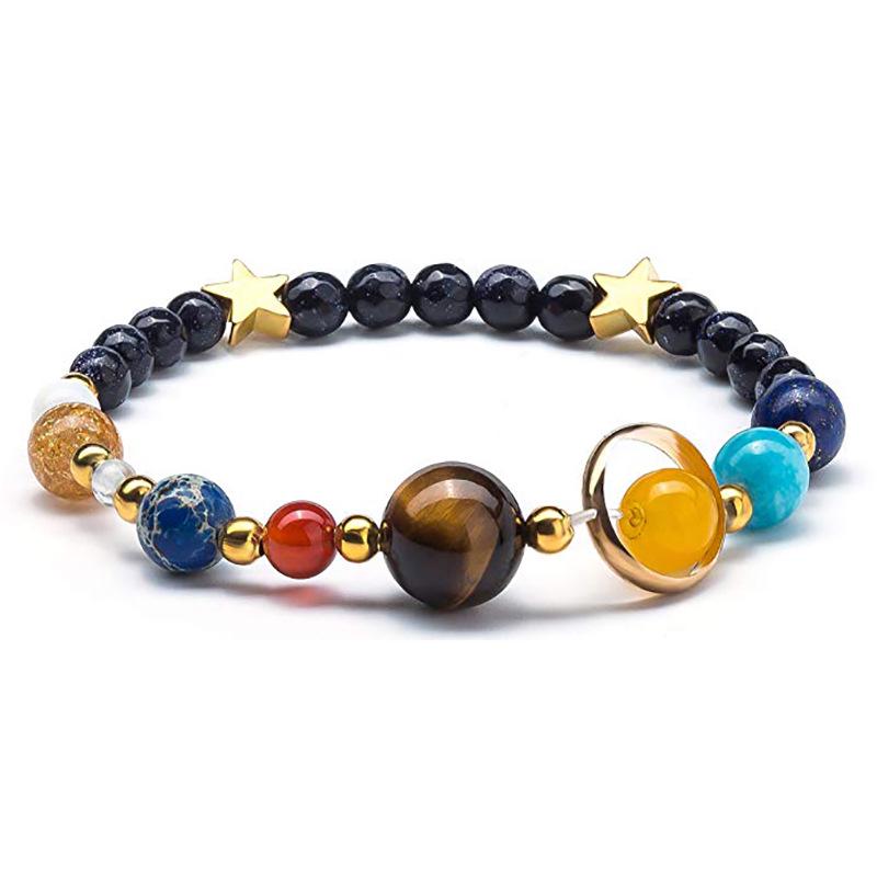 Top-Selling Galaxy Solar System Bracelet: Natural Stone Beads, 8 Planets, Guardian Star, Seven Chakra Bangle