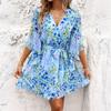 Vacation Casual Printed Lace Up Chiffon Dress