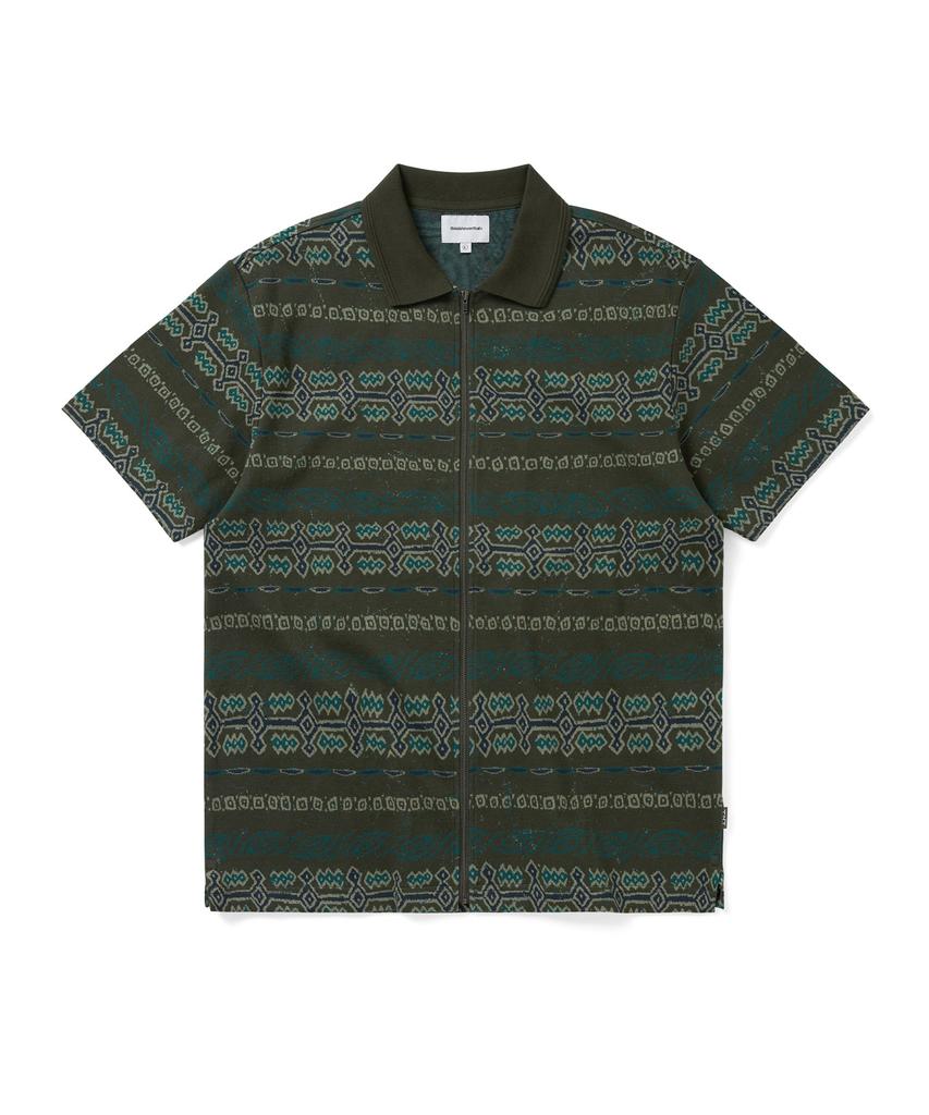 THISISNEVERTHAT Jungle Jacquard Zip Up Top Olive