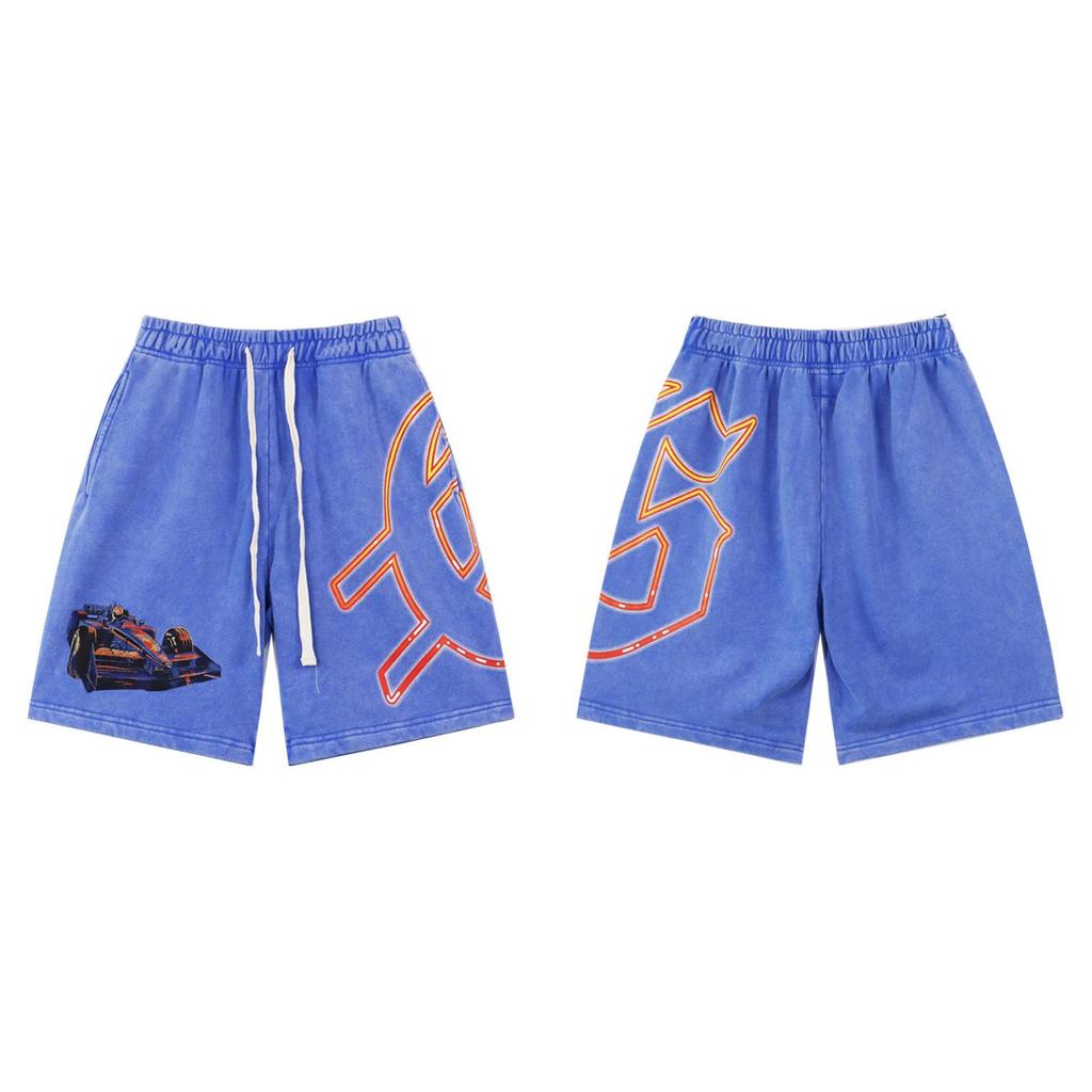 Retro American Tide Hip Hop Washed Terry Shorts