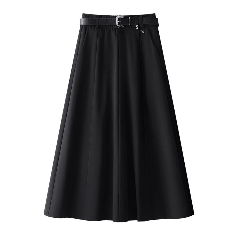 

2025 Новая женская красная юбка миди А-силуэта с высокой талией и плиссировкой - Приталенный и свободный крой для весны и осени L чёрный